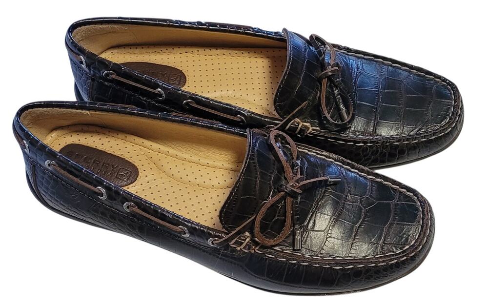 Sperry Top-Sider Women’s Marina Moc Brown Croc-Embossed Leather Loafers Size 7M
